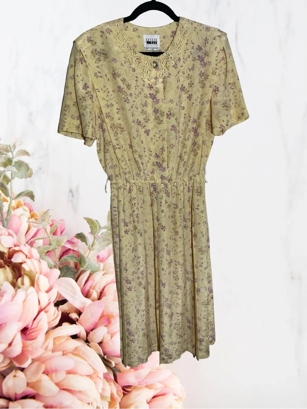 Leslie Fay Vintage Cottagecore Floral Pleated Dress with Matching belt EVC Sz 12 - Picture 1 of 7
